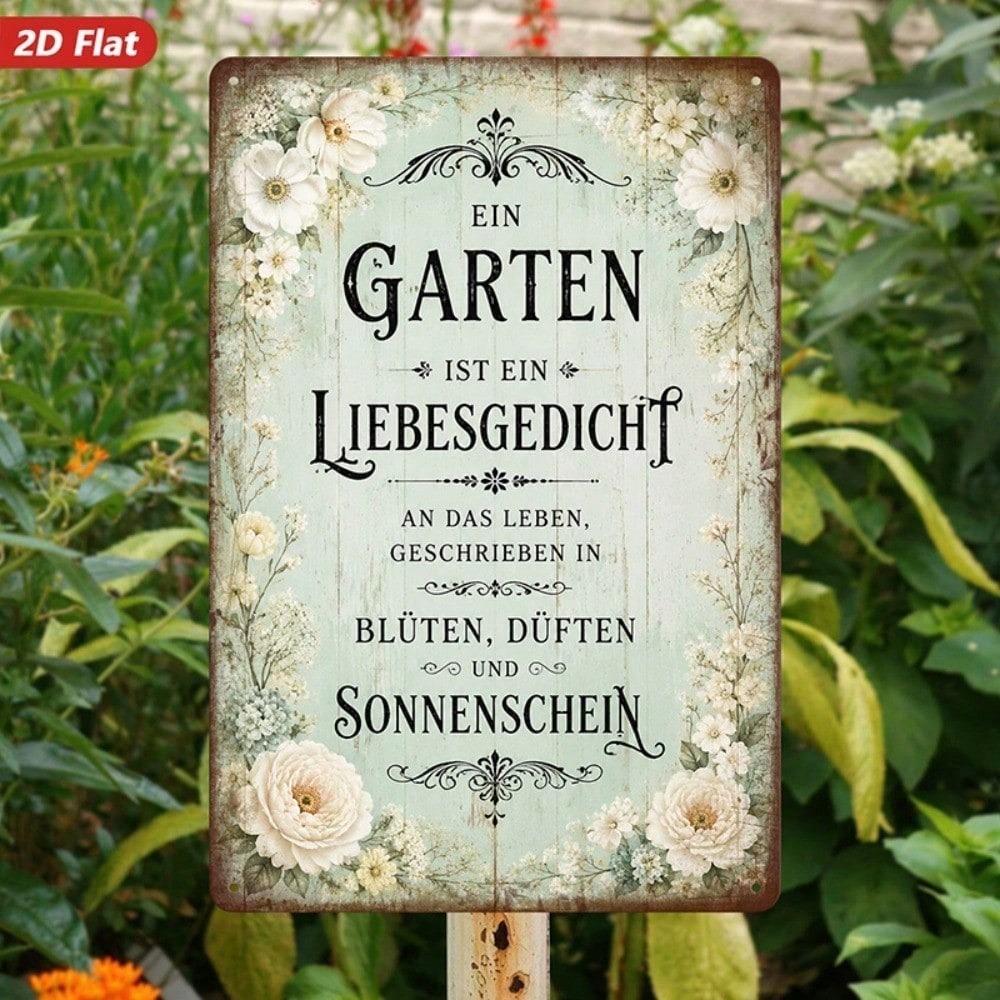 Vintage German Floral Metal Sign, 2D Flat Windproof Wall Art, Romantic Home Decor