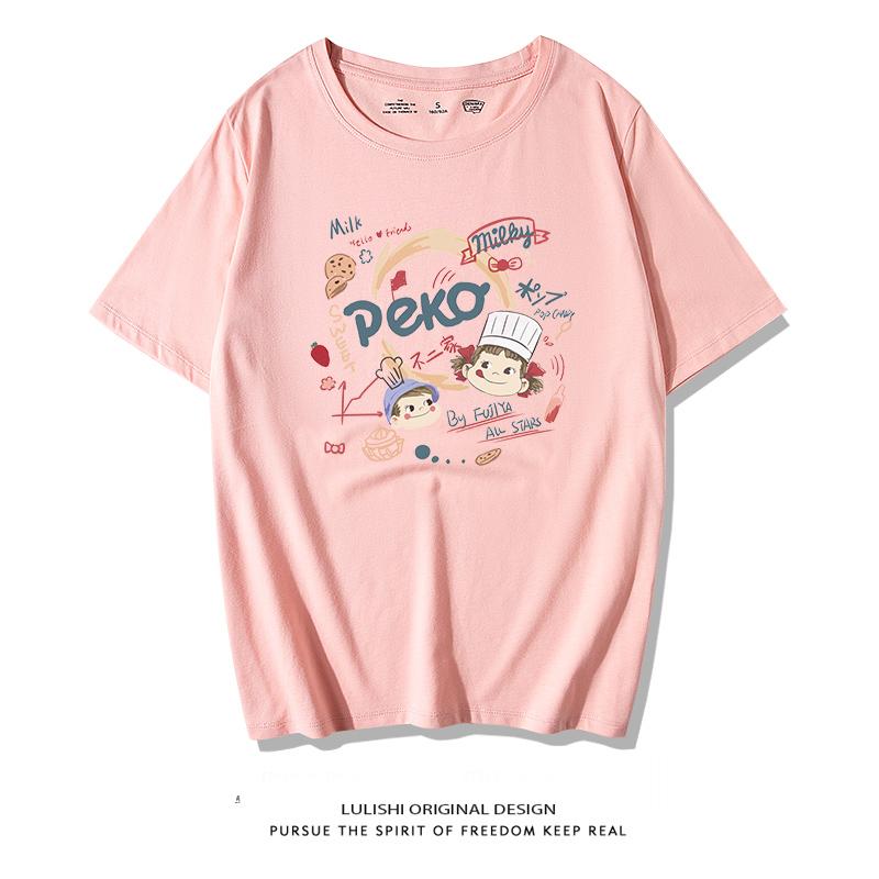 Summer Street Sle Cartoon Print ort Sve Women's T-irt Loose Fit Large Size Couple's Clothing Hong Kong Sle BF Top