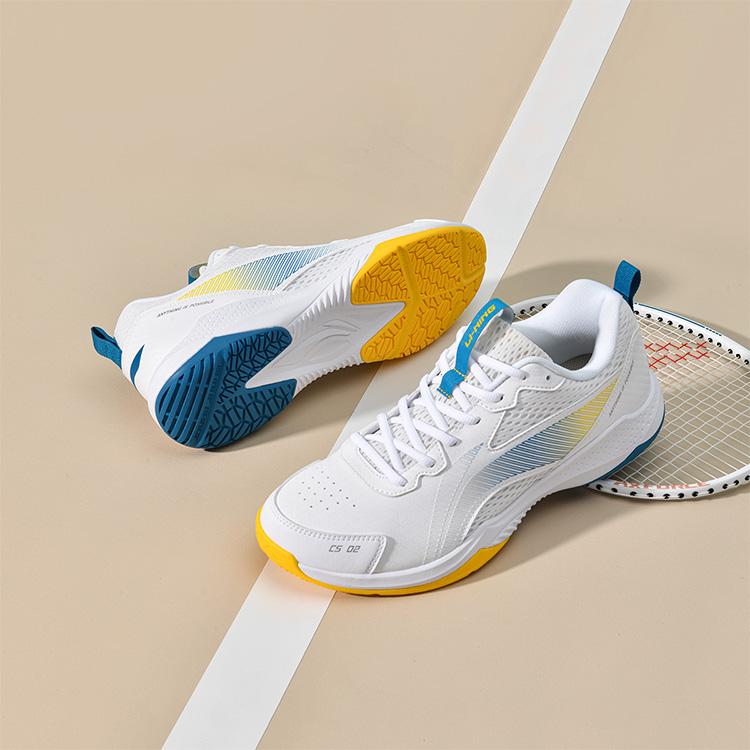 Li Ning Badminton-Schuhe Unisex Niedrig geschnitten Standard Weiß/Leuchtend Gelb AYTU011-2