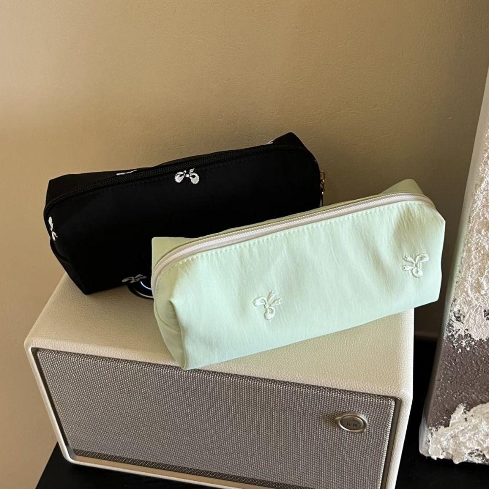 Portbale Pen Bag Bowknot Embroidery Multifunctional Storage Bag Stationery Organizer Students