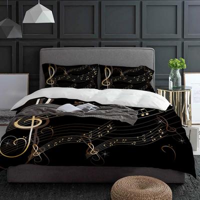 Musiknoten Schwarz Bettwäsche-Set 3-teilig Jungen Mädchen Bettbezug Kissenbezug Kinder Erwachsene Bettbezug Doppelbett-Set Heimtextil