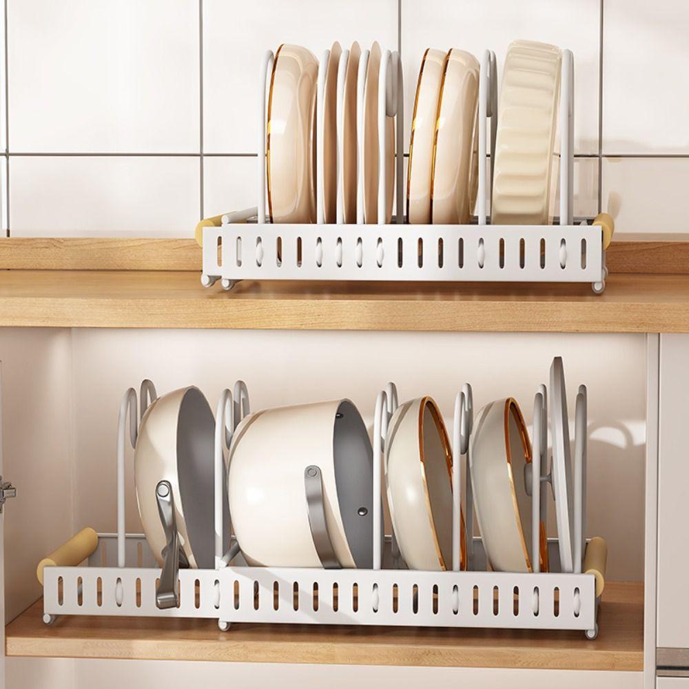 Adjustable Length Kitchen Racks Organizer Expandable Pot Lid Holder Pot Lid Rack  Cooking Space