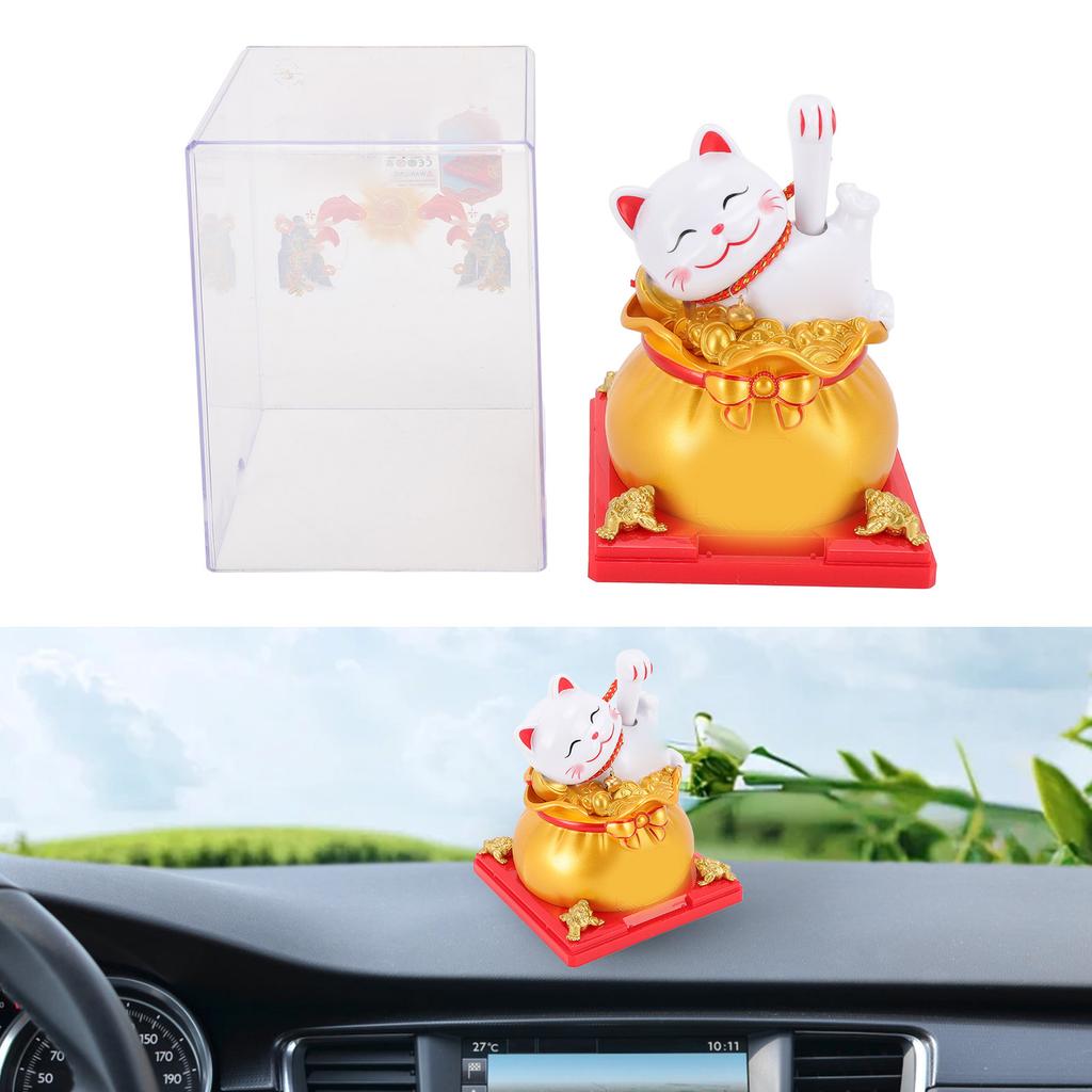 Cat Waving Arm ABS Solar Powered Light Induction Wealth Welcoming Fortune Cat Decoration for Home Car Housewarming Gift