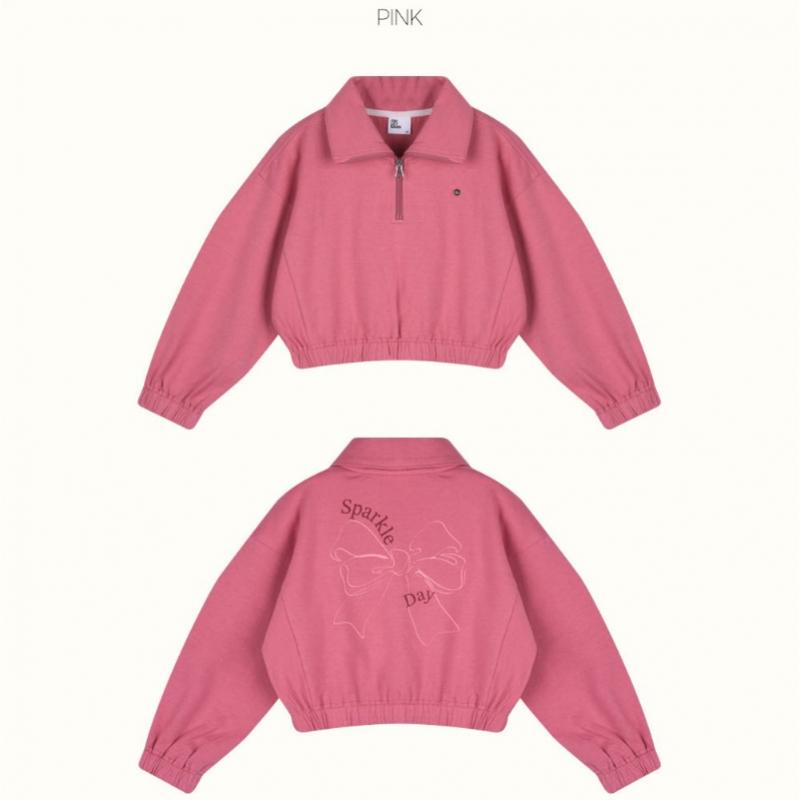  Olivan  Simple Logo Half Zip Up Crop Sweatshirt  Pink 