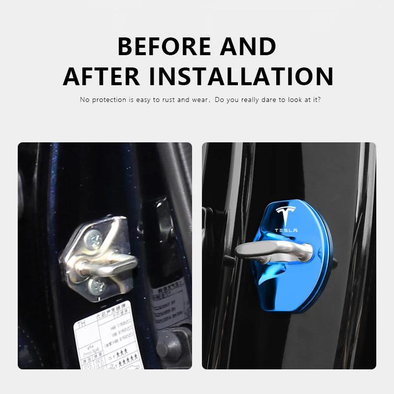 AGLNX1 4Pcs Car Door Lock Cover Protector Sticker For Tesla New Model Y Juniper 2025 Model 3 Model S Model X SpaceX Cybertruck Roadster