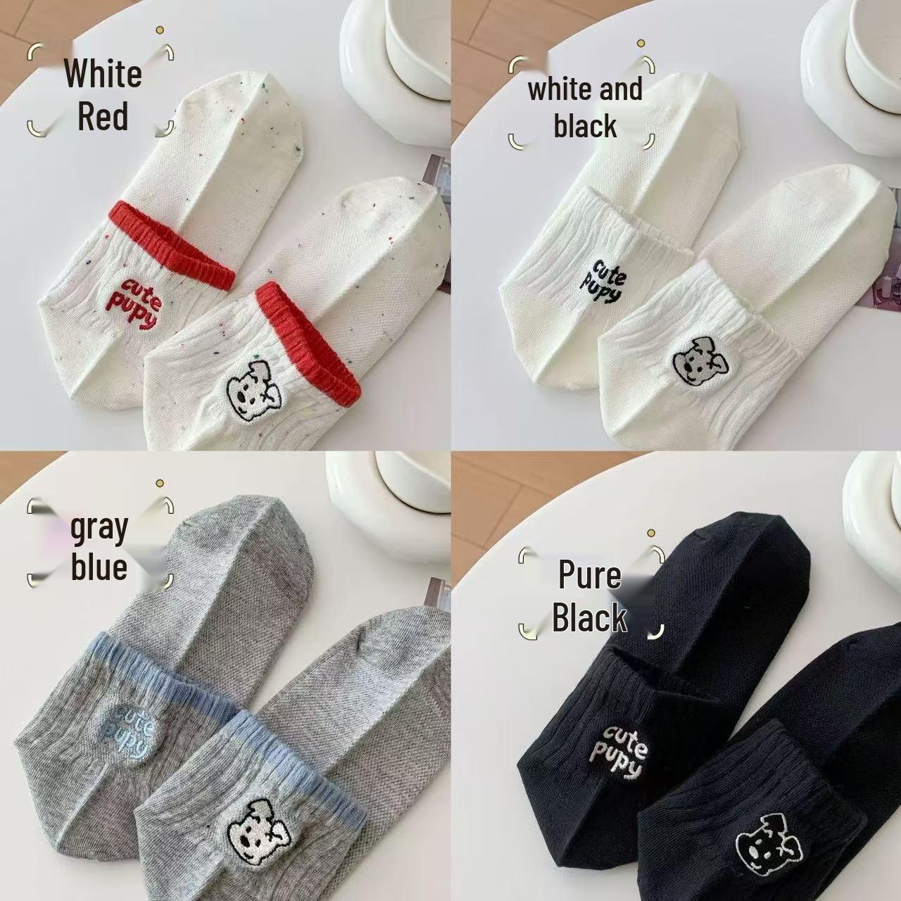 

Корейские модные мультяшные носки до середины икры с вышивкой щенка - спортивный милый дизайн серого и синего цвета для женщин и девочек One Size