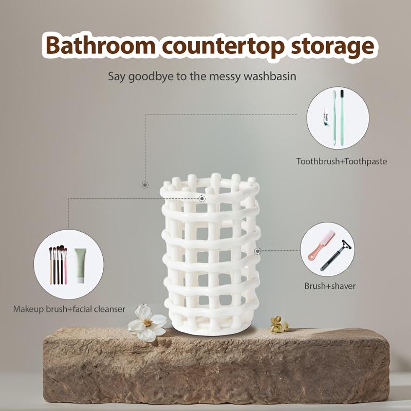 Handwoven Ceramic Toothbrush Holder Bathroom Organizer Luxury Toothpaste Tube Makeup Brush Storage