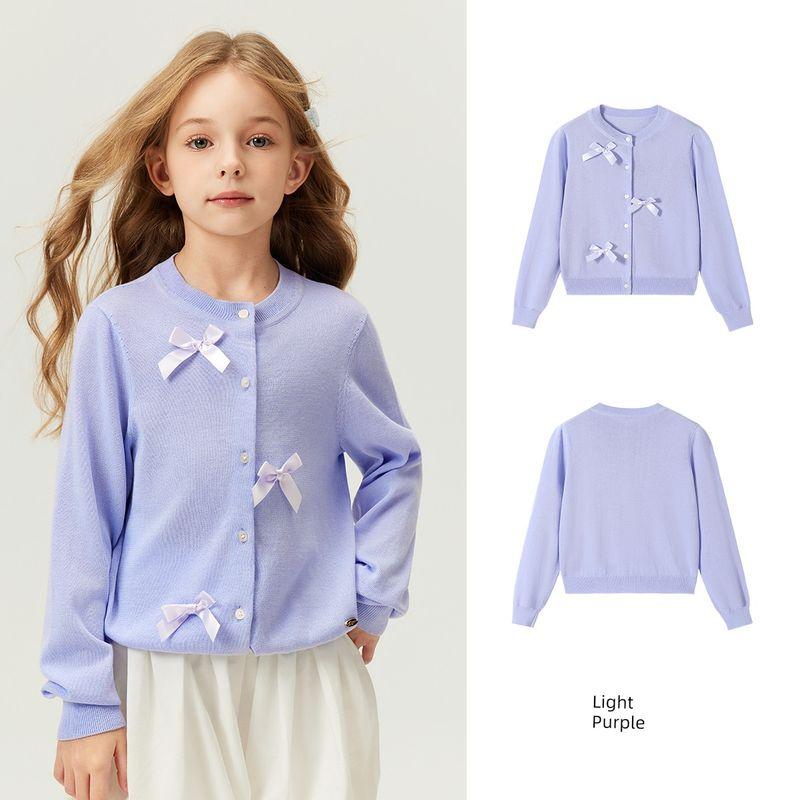 Navigare Italian Small Sailboat Children's Knitted Cardigan Sweater Spring Girls' White Jacket with Bow Top