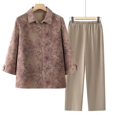 Women's Traditional Style Seven-Sleeve Top and Pants Set for Middle-aged and Elderly