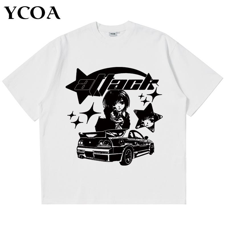 Oversized TShirt Unisex Y2k Tops Cotton Print Car Summer Harajuku Streetwear Graphic Short Sleeve Tee Vintage Aesthetic Clothing