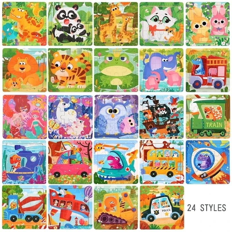11x11cm New Wooden 3d Puzzle Cartoon Animal Dinosaur Early Learning Educational Montessori Wooden Puzzle Toys for Kids