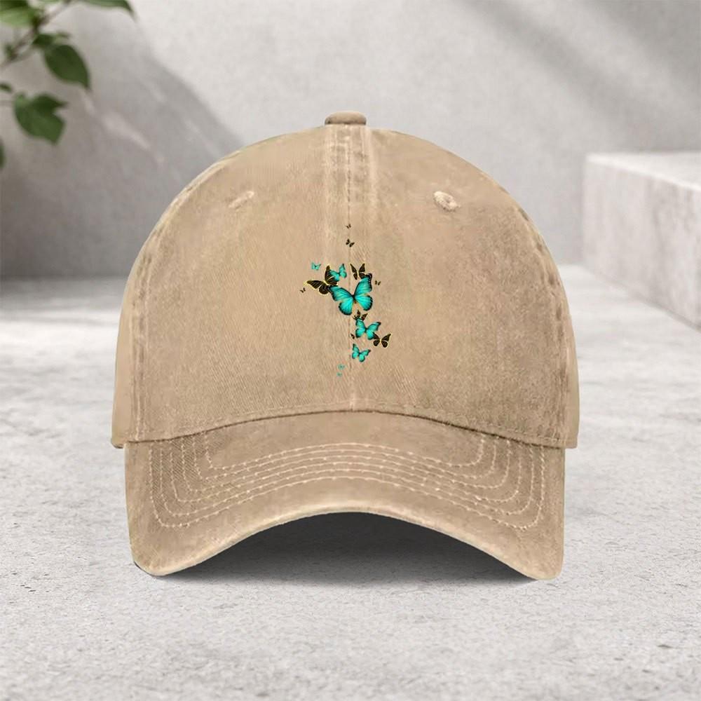 Blue Butterfly Washed Baseball Cap Unisex Cotton Street HipHop Adjustable Retro Duck Tongue Hat