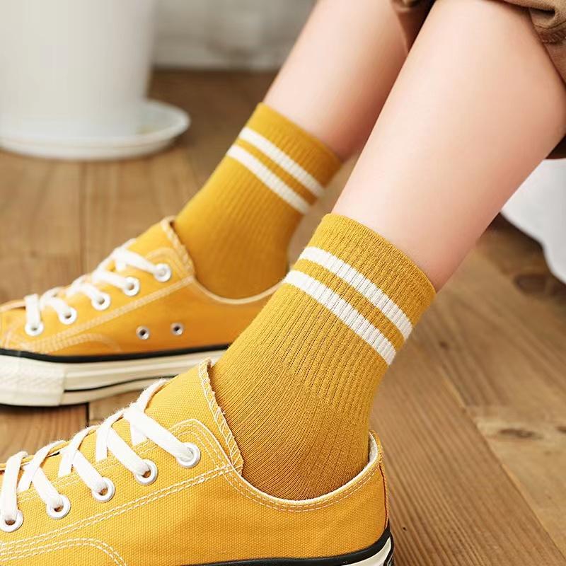 Lot de chaussettes tricotées en coton rayé, chaussettes tendance Harajuku, couleurs tendance, Japon, Corée