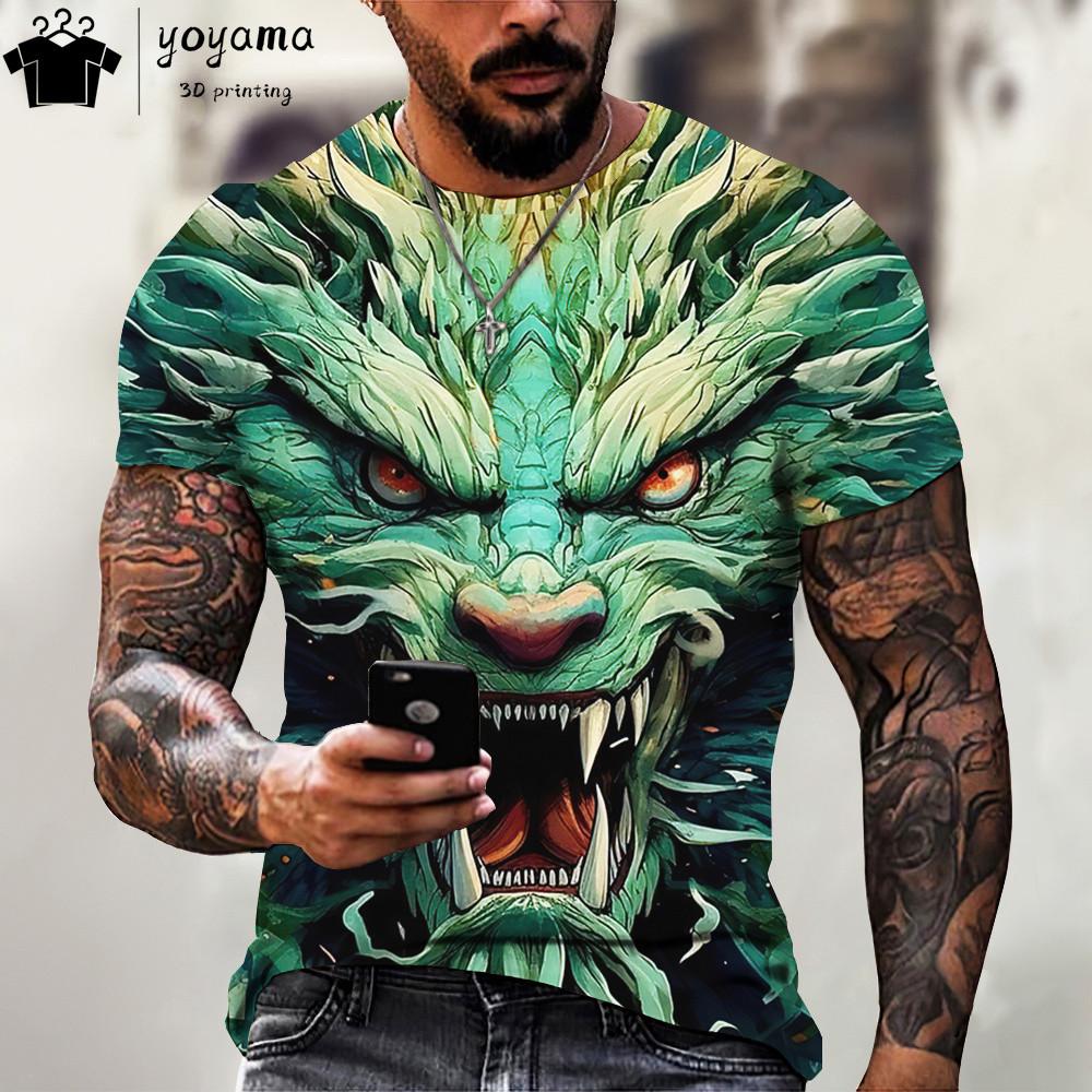 Men's Clothing Dragon T-Shirt Fashion 3d Printed T Shirt Animal Pattern Short Sleeved Tee Oversized T-Shirt Street Casual Tops