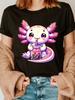 Axolotl Print Crew Neck T-shirt Short Sleeve Casual Top Summer Women's Clothing Print Clothing Women's Harajuku Graphic Clothing