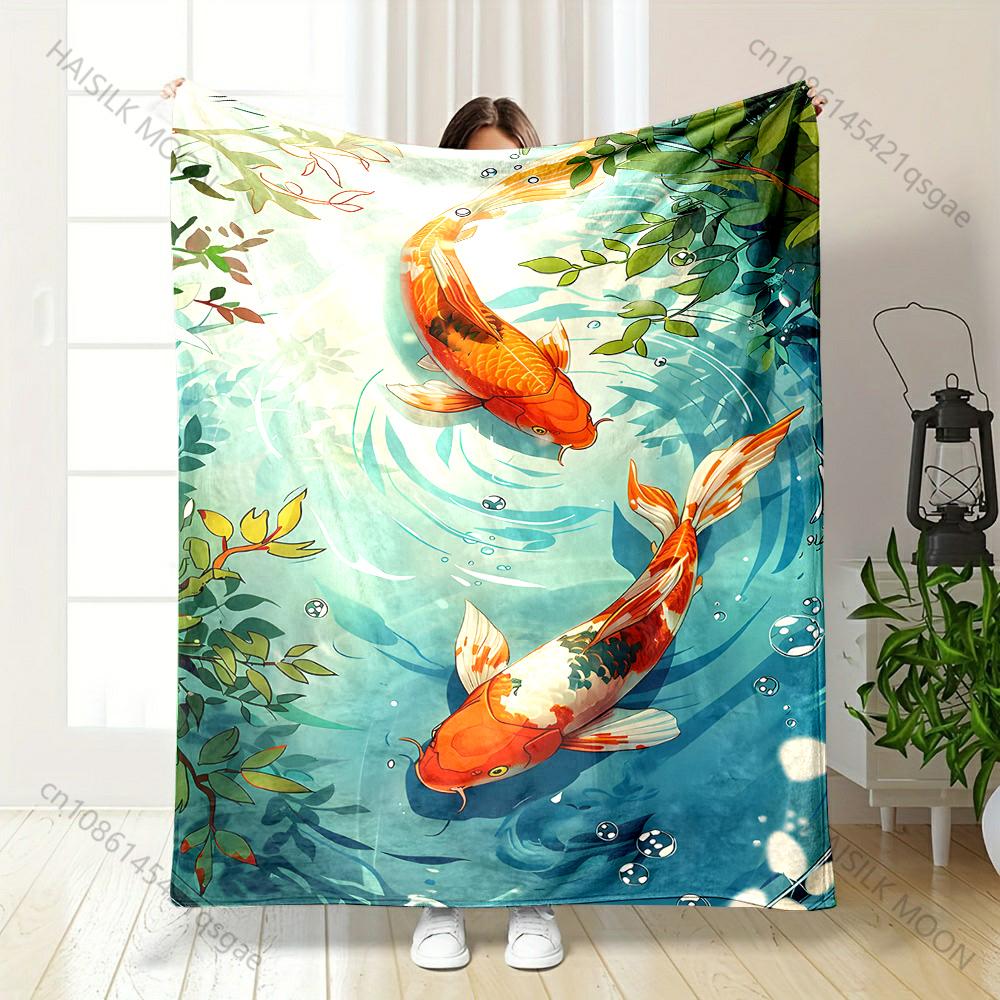 Multiple sizes Koi swimming in water  Print Blanket Warm Soft Suitable for All Seasons for Home Sofa Travel Camping Picnics RV