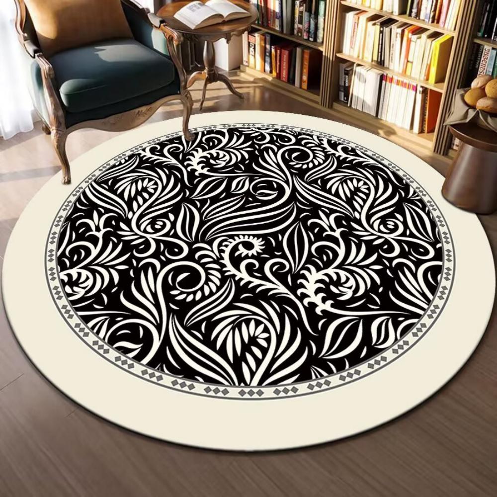 

Elegant Black & White Floral Round Rug – Soft Stylish Accent for Living Room & Bedroom 60cm