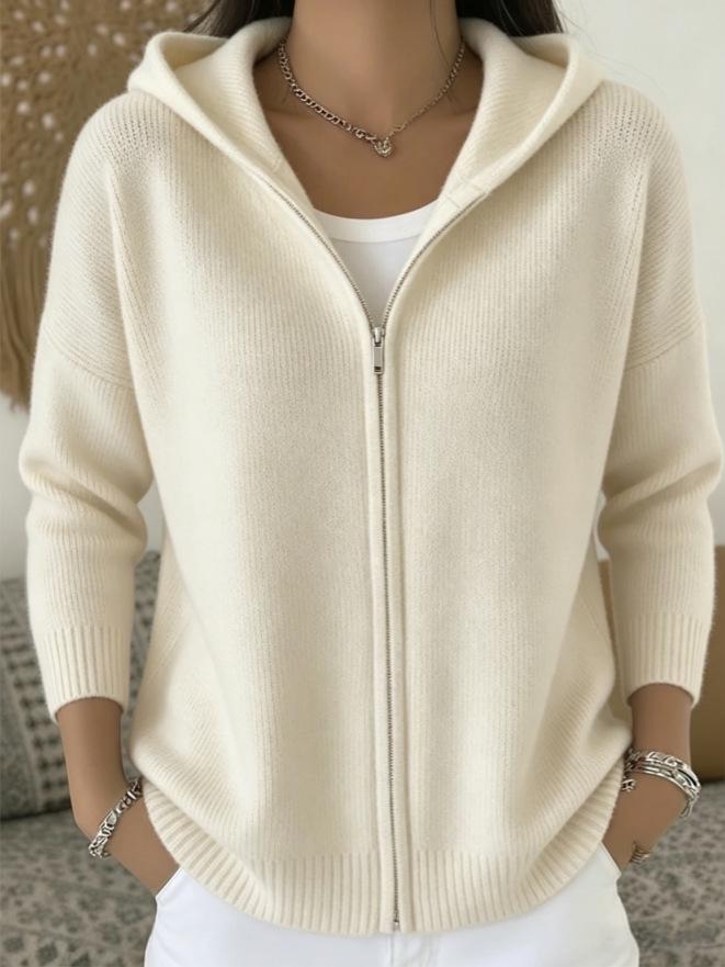 2026 Autumn/Winter European & American Women's Loose Knit Hooded Solid Cardigan