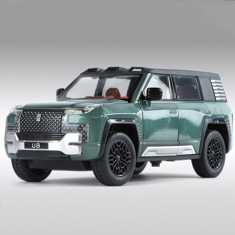 1:24 BYD Looking At Up U8 Model SUV Car Toys Alloy Diecast Pull Back 6 Doors Opened Sound Light Off-road Vehicle For Boys Gifts