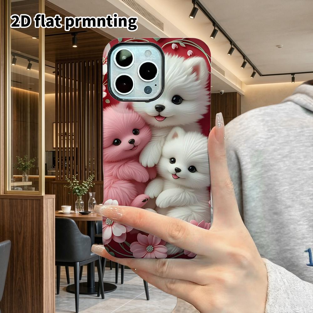 Phone Case: 2D Flat Design Suitable for iPhone 18, 17, 16, 15, 14, 13 Pro Film Protective Case, Couple Style, Three Pomeranians, Christmas and Hallowe