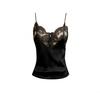 Sexy Spice Girl Style Black Lace Splicing V-Neck Suspender Vest Women's Summer Double Skinny Shoulder Strap Dropping Temperament Top