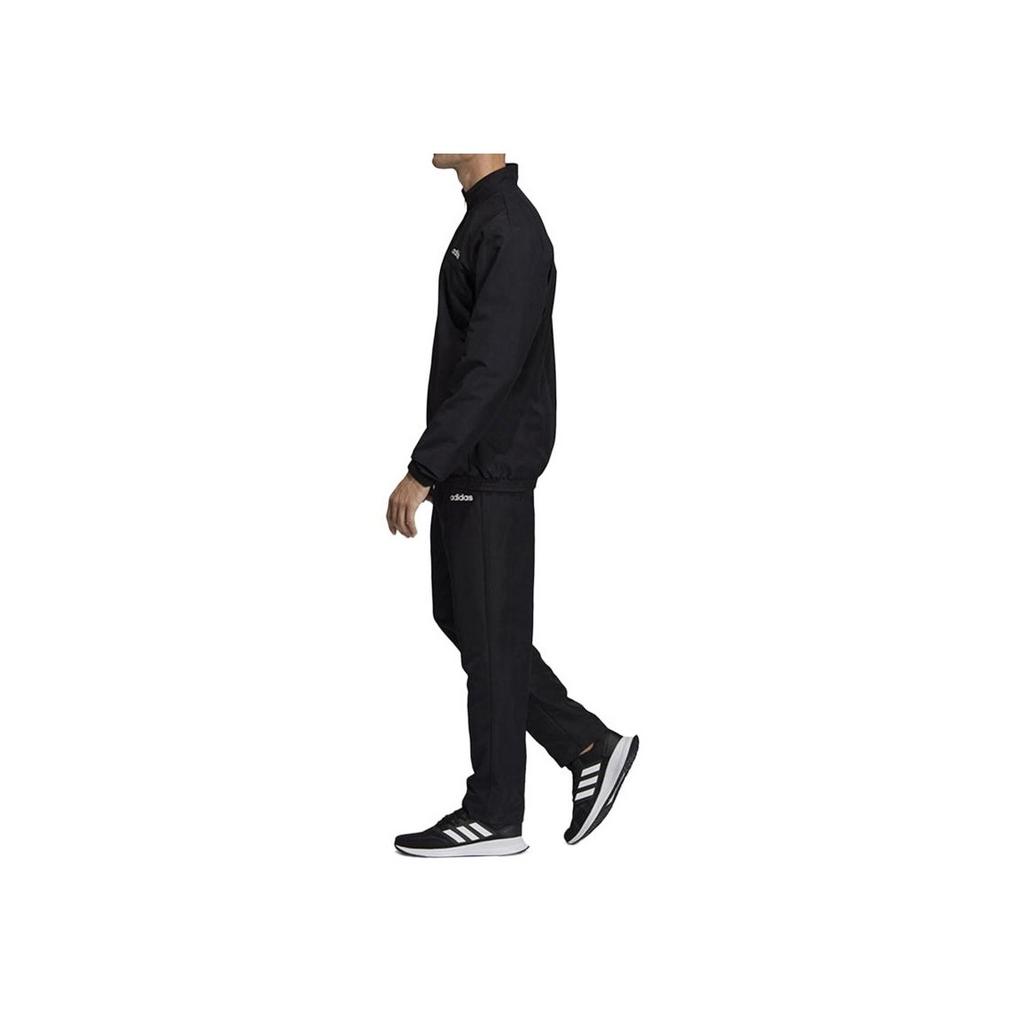 Adidas Stand Collar Solid Color Long Sleeve Jacket Comfortable Elastic Pants Casual Sports Suit Men Suit Black DV2461