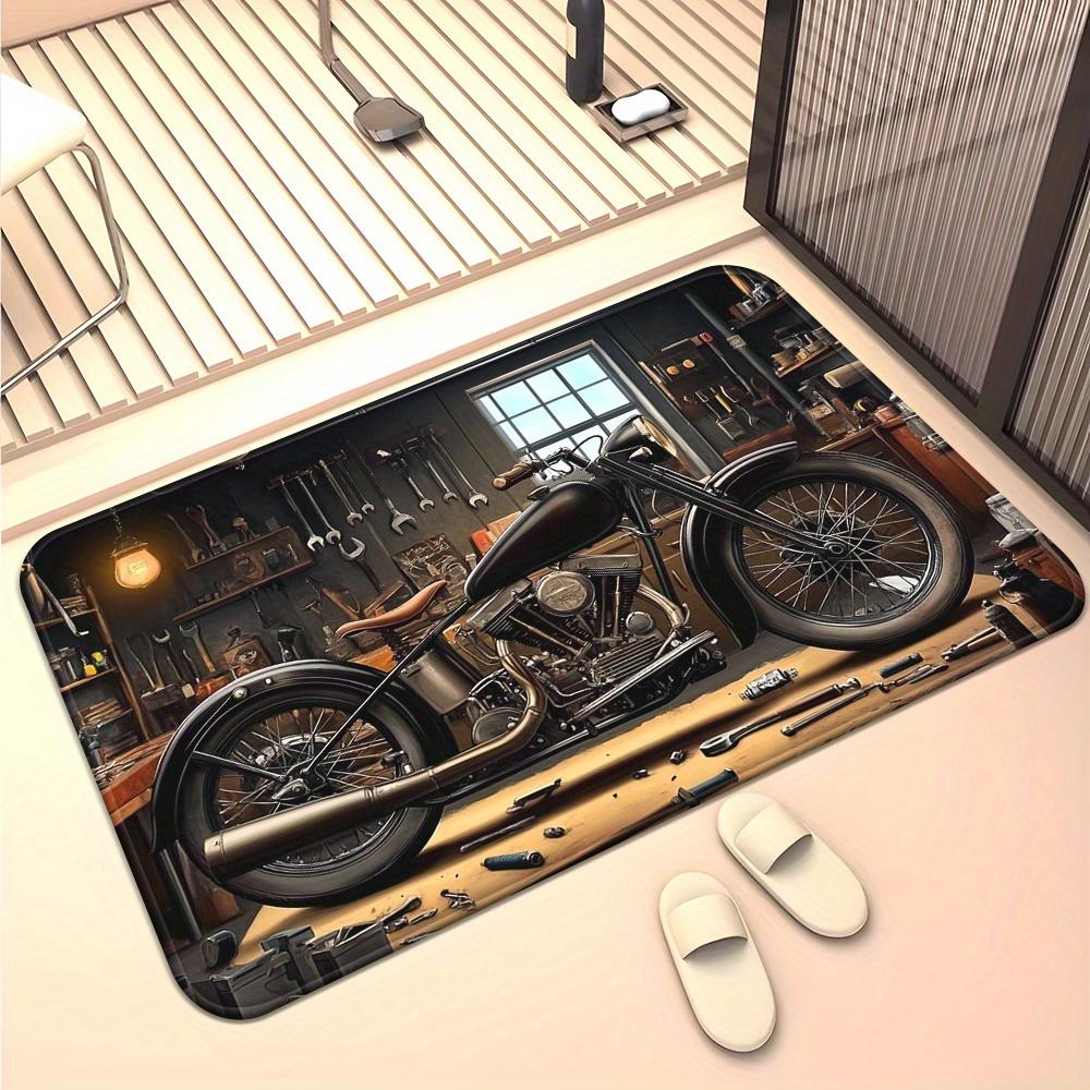 Retro Motorcycle Workshop Design Area Rug - For Bathroom, Garage, Entryway - Vintage Bike Decor Indoor/Outdoor Mat 50cmx80cm