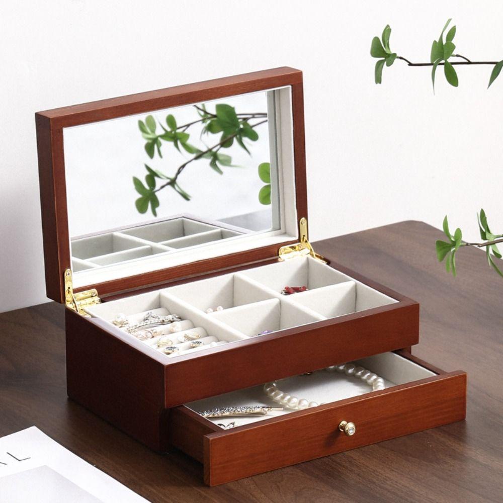 

Винтажные кольца серьги футляр для хранения мягкая подкладка ожерелье держатель чехол часы Light Brown-with Mirror