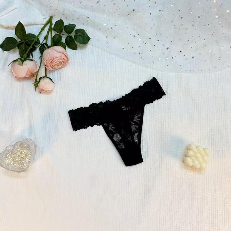 Большой размер Женские весенне-летние новые сексуальные кружевные прозрачные стринги S чёрный