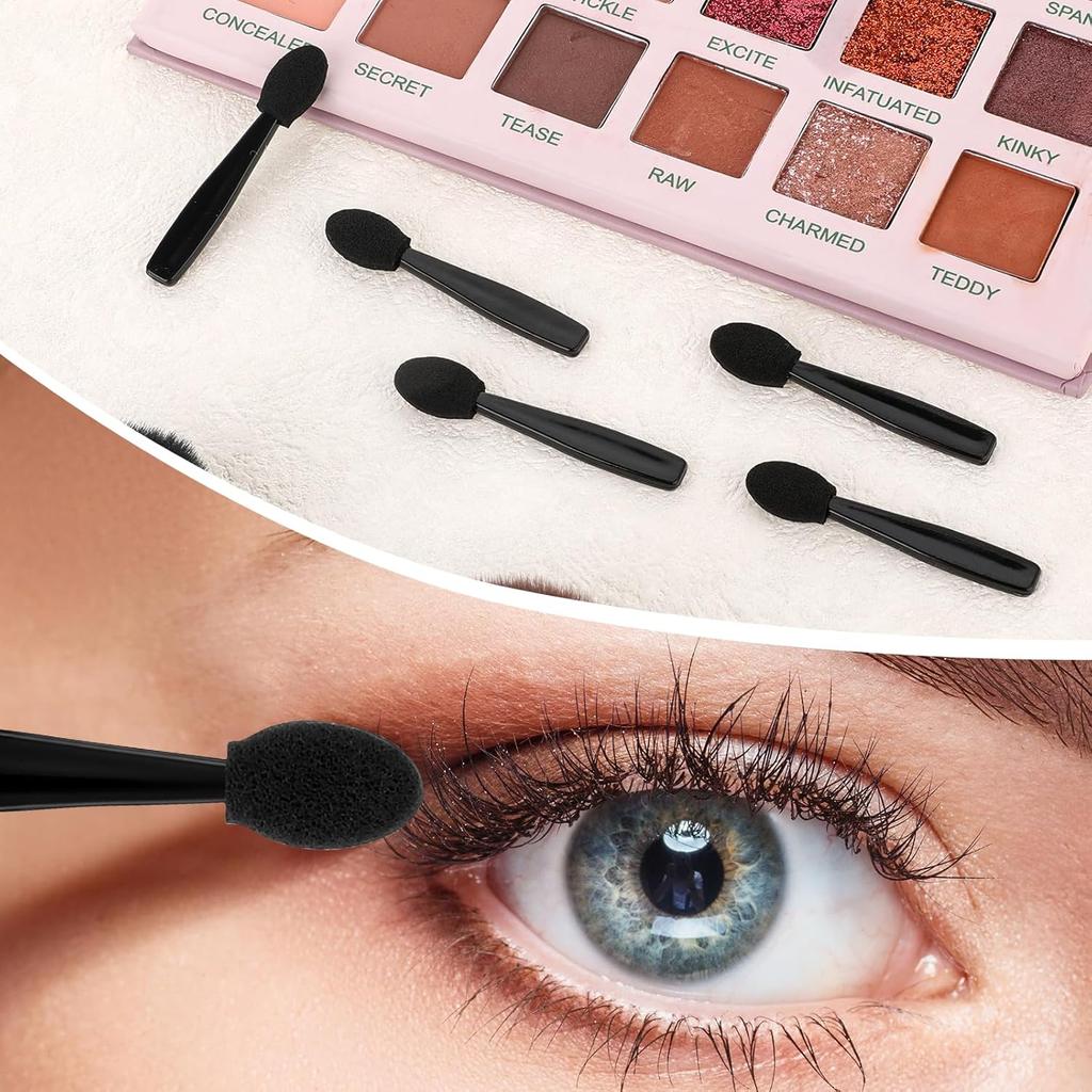 50 Pcs Eye Shadow Applicator Sticks, 1.9" Reusable Short Handle Dual Sided Sponge Cosmetic Brushes, Professional Disposable Single Head Soft Mini