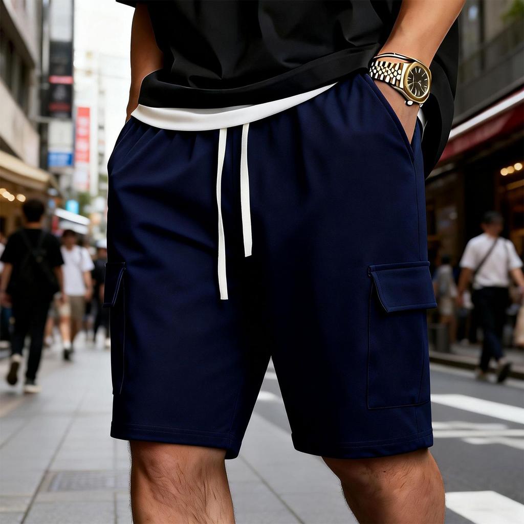 Men’s Casual Drawstring Waist Cargo Shorts with Multiple Pockets Relaxed Mid-Length Pants for Daily Wear