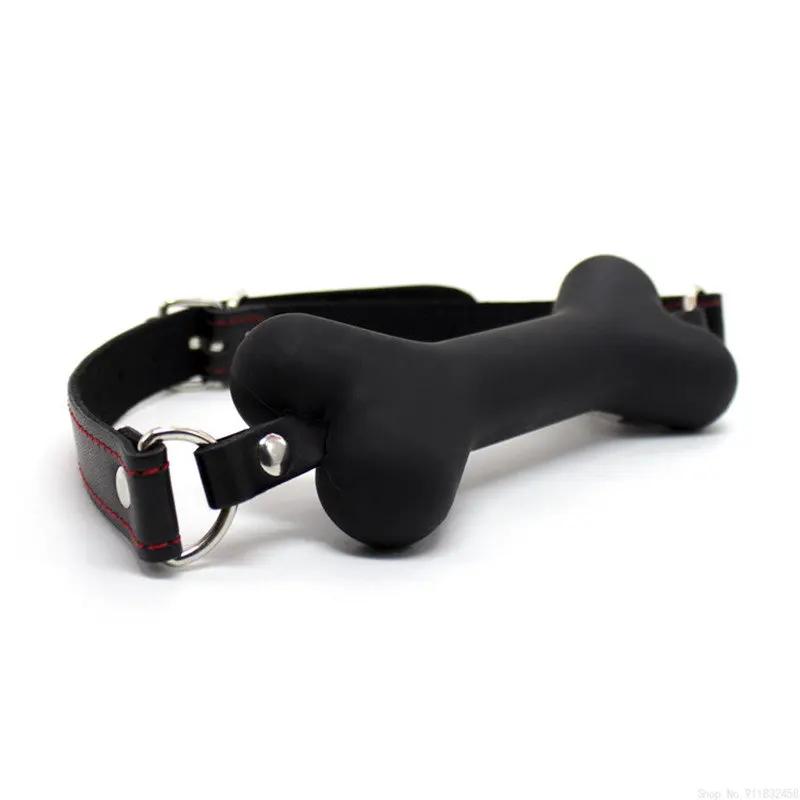 Cute Solid Leather Harness Mouth Silicone Dog Bone Ball Gag  Mouth Plug Couples Flirting Sex Products For Women
