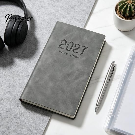 Gift for Students Professionals 2027 A6 Weekly Planner, 365 Day English Schedule Pocket Notebook Compact Travel Diary with Ribbon Bookmark,