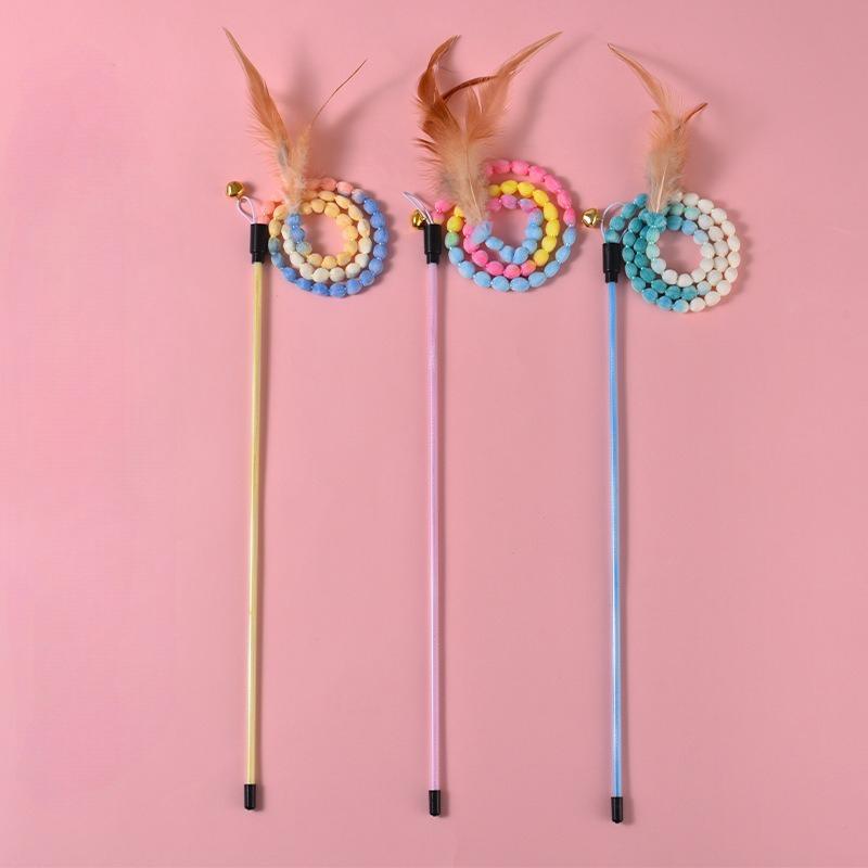 3pcs Interactive Cat Rainbow Wand Toys for Indoor Cats and Kittens, Colorful Cat Teaser Wand String Plush Toy Cat Feather Toys