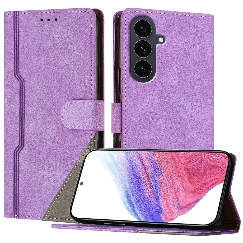 For Samsung Galaxy S25 FE Leather Case Triangle Patchwork Wallet Stand Shockproof Phone Cover