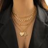 Retro Multiple Layers Relief Cross Portrait Pendant Necklace Hip-hop Personality Letter Collar Chain for Women Jewelry Set Gifts