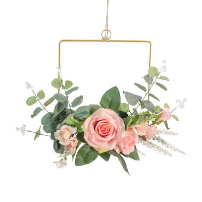Blumenkranz Reifen Künstlicher Rosenblumenkranz Metall Geometrischer Rahmen Wandmontiert Simuliert