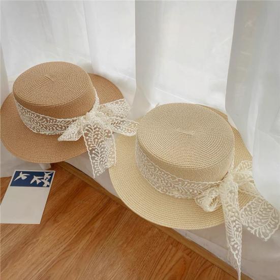 Sun Hat Breathable Large Brim Design Sun Protection Hat Lace Bow Decoration French Style Straw Hat Headwear