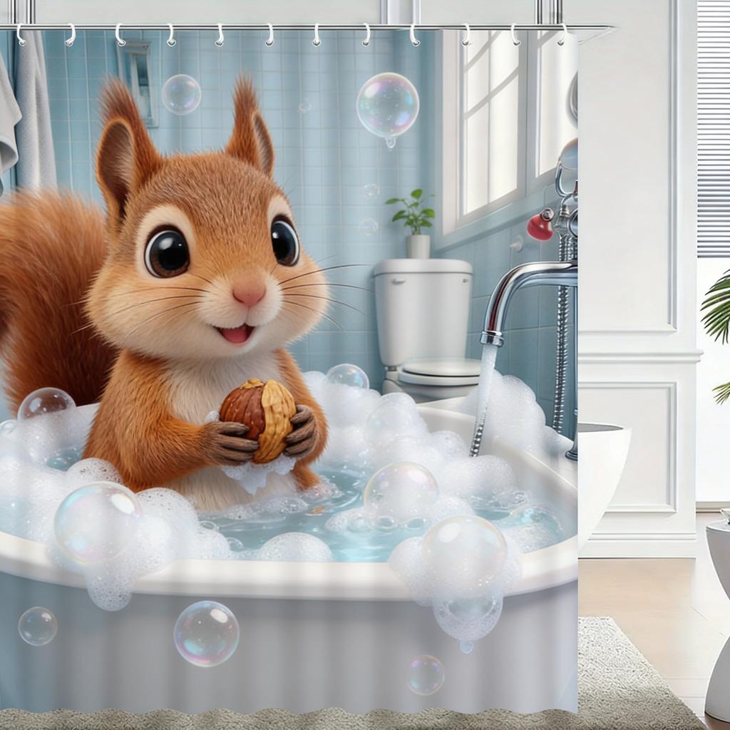 Cute 3D Cartoon Penguin Bathing with Bubbles Waterproof Shower Curtain - Fun Bathroom Decor