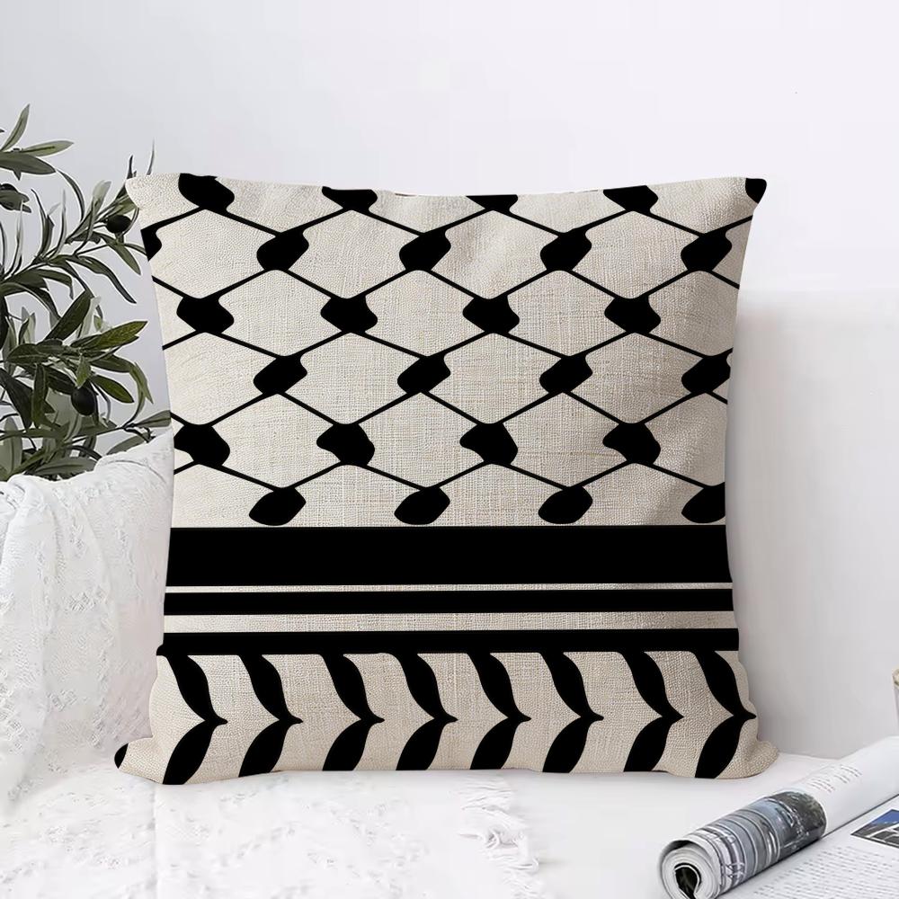 Keffiyeh Scarf Checkered Cushion Cover Eco Linen Pillow Case DoubleSided Print Breathable Durable Hidden Zipper Home Decor