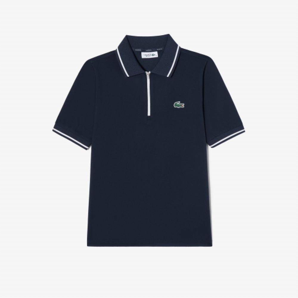 

LACOSTE Женская текстурированная футболка-поло с молнией до половины [Темно-синий]