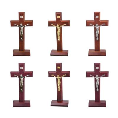 Wooden Catholic Crosses with Stand Tabletop Wall Mount Religious Decoration Souvenir Tabletop Ornament Enduring