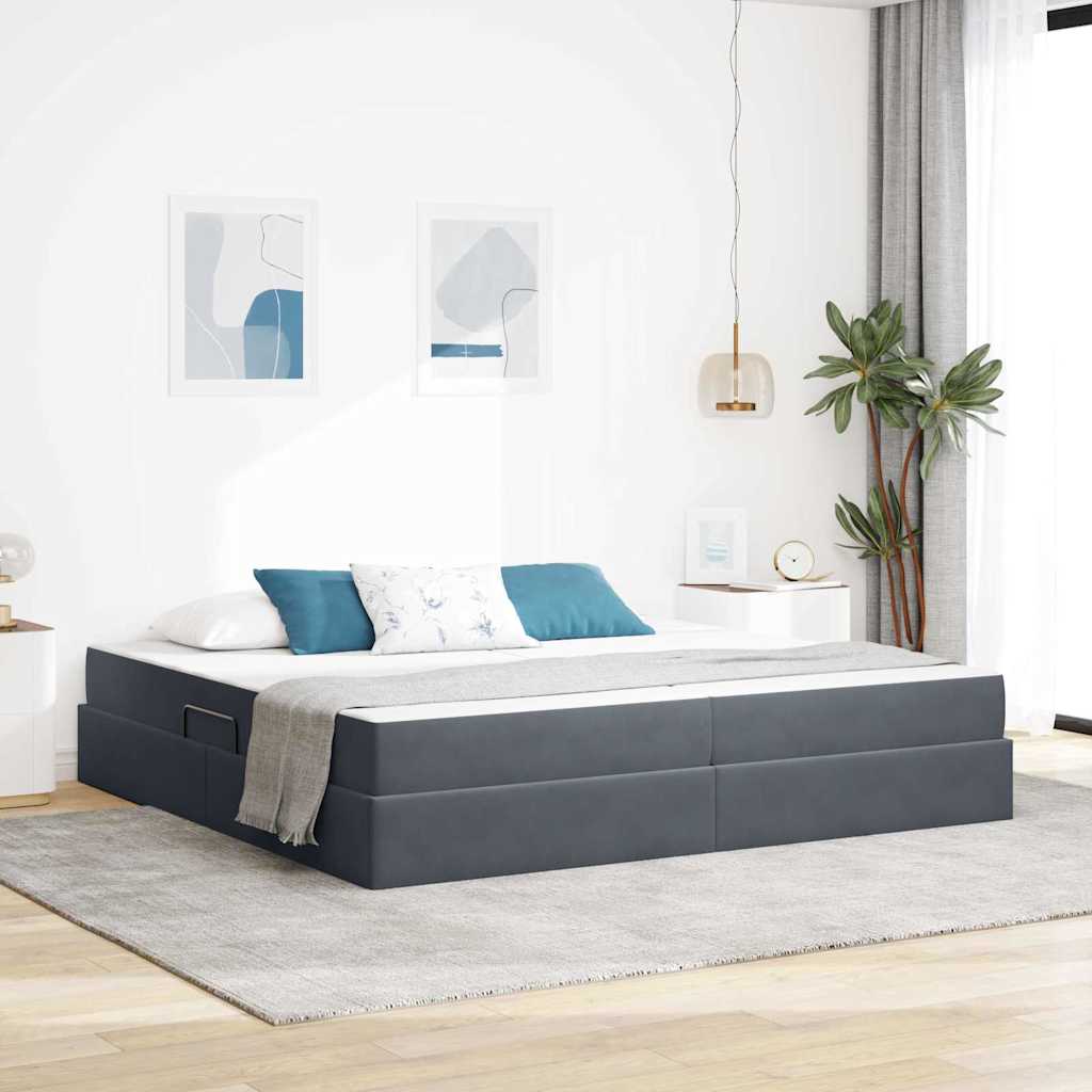 Storage Bed with Mattress Dark Gray 200 x 200 cm Velvet