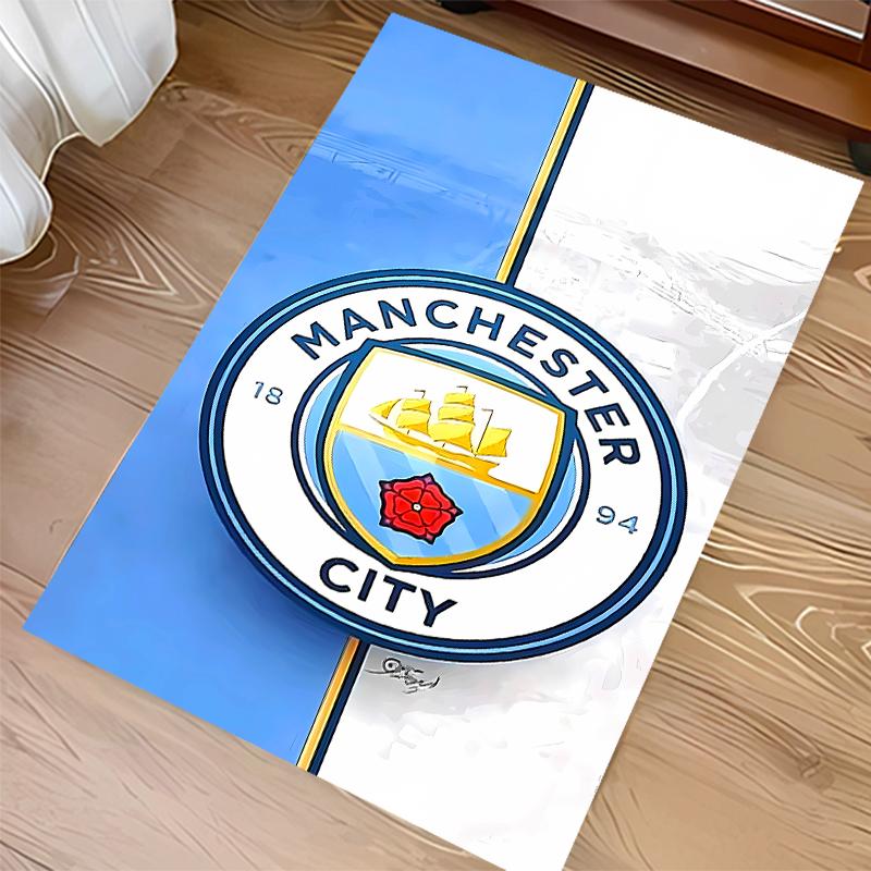 1pc Manchester City Football Club Print Area Rug - Soft,Washable Non-Slip Indoor Mat for Office Chairs,Living Room,Home Office Decorative Rug