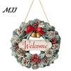 Porch Hanging Ornament Wooden Christmas Welcome Sign, Animal Round Door Decor, Outdoor Weatherproof Sign Farmhouse for Window Garden Holiday