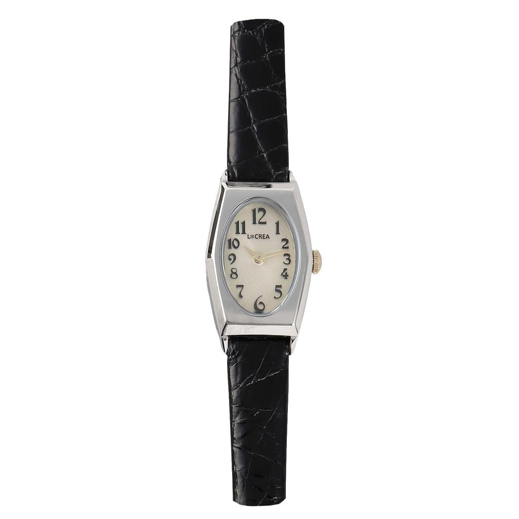 LCREA LC2003-SS Solar Watch for Women, Made in Japan (OVALE/Silver, Genuine Crocodile Leather Strap/LC2003-SSCBK)