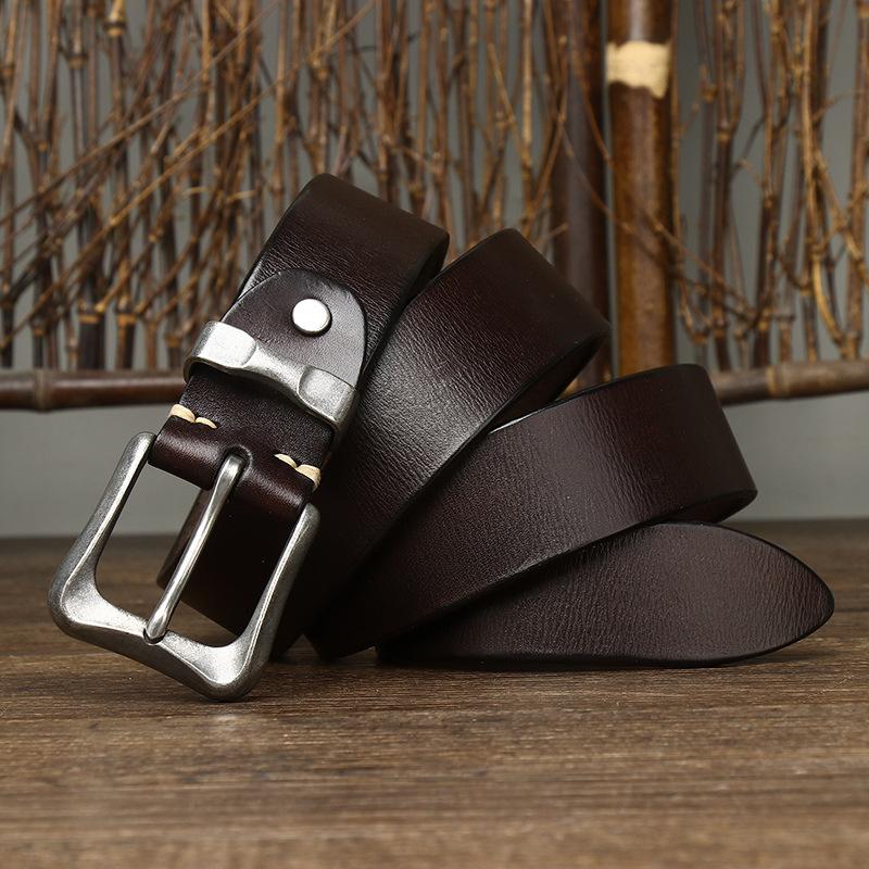 Belt Men's Retro Thickened First Layer Cowhide Leather Pin Buckle Trendy All-Match Washed Fashion Jeans Belt