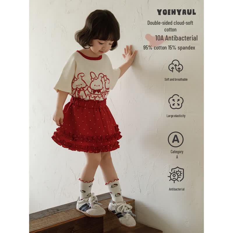 Youyou Girls' Summer Cartoon Rabbit T-shirt