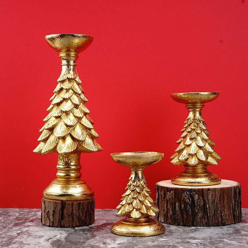 Kerzenständer Goldener Weihnachtsbaum im europäischen Stil Harz Kerzenständer Ornament Weihnachtsatmosphäre Weihnachtsdekoration Handwerk
