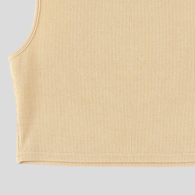 INCERUN Men Mockneck Sleeveless Rib Casual Fitted Cropped Tank Tops with Oversleeve